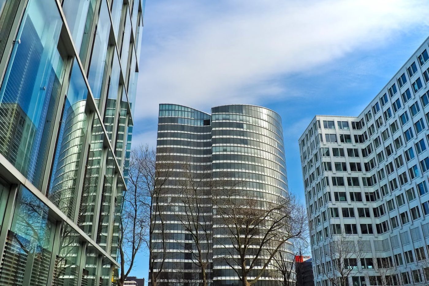 Office towers against a clear sky